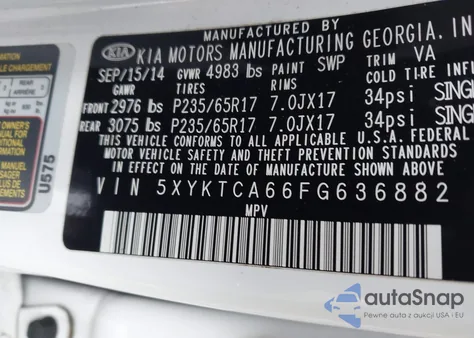 2015 Kia Sorento Lx from USA, damaged, VIN 5XYKTCA66FG636882